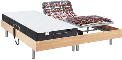 Vente-unique Bed met elektrische lattenbodem hout natuurlijk