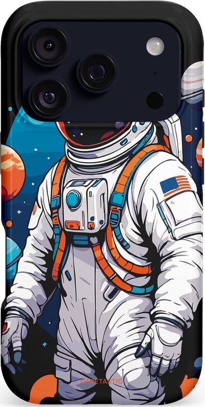 Casetastic hoesje geschikt voor Apple iPhone 17 Pro - MagSafe - Dubbellaagse bescherming - Astronaut in space - Fashion Case - Zwart Grijs Donkerblauw