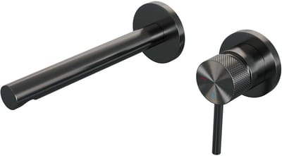 Brauer Gunmetal Carving Inbouw Wastafelmengkraan met Rechte Uitloop en Rozetten Model A1 Gunmetal Geborsteld PVD