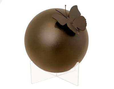 RVS bol urn groot - met vlinder - 3,3L inhoud - gepoedercoat in kleur terra brown - 20cm