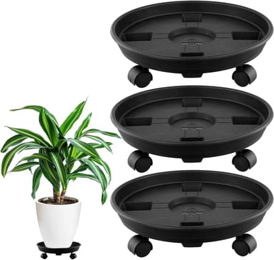3 Stuks Bloempotstandaards van 30 cm, Plastic Plantendragers met Universele Wielen voor Binnen en Buitengebruik