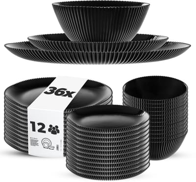 KADAX servies voor 12 personen, 36-delig, zwart servies van opaalglas met soepkommen, dinerborden en dessertborden, vaatwasmachinebestendig (zwart)