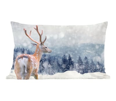 Sierkussens - Kussentjes Woonkamer - 50x30 cm - Winter - Hert - Dieren - Kerstversiering - Kerstdecoratie voor binnen - Woonkamer