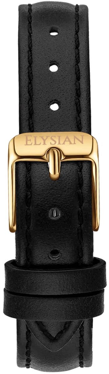 Elysian Horlogebandje - Zwart Leer - Gouden Gesp - 18mm - Quick Release - Verstelbaar