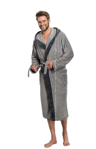 Heren badjas - Lange badjas - Badjas - Badjas met capuchon - Zachte badjas - Grijs - Badjas maat M