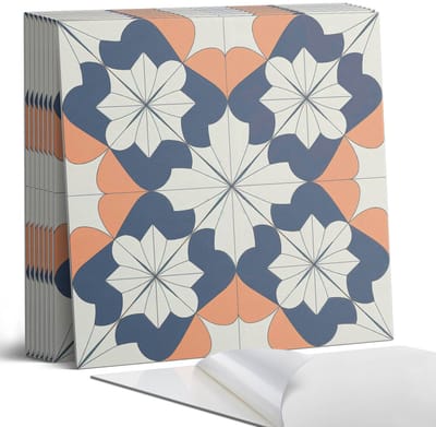 Coloray Plaktegels - Geometrisch bloemenpatroon Portugese Tegels - 30 cm x 30 cm - Blauw Plaktegels - 9 stuks - Vierkant PVC Tegels - Plaktegels Keuken - Zelfklevende Vloertegels - Vinyl Tegels Zelfklevend - Zelfklevende Tegels