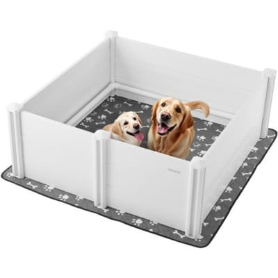 VEVOR Werpbox voor honden, 122 x 122 x 46 cm, kunststof PVC puppyren met in hoogte verstelbare deur en wasbare plasmat, vervormingsbestendige puppybench voor grote honden, melkwit