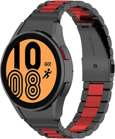 Strap-it Stalen schakel bandje - geschikt voor Samsung Galaxy Watch 7 (40 & 44mm) / Galaxy Watch 6 (Classic) / Galaxy Watch 5 / Watch 5 Pro / Watch 4 (Classic) / Watch FE - Metalen RVS bandje voor Galaxy Watch 4-5-6 alle varianten - zwart/rood