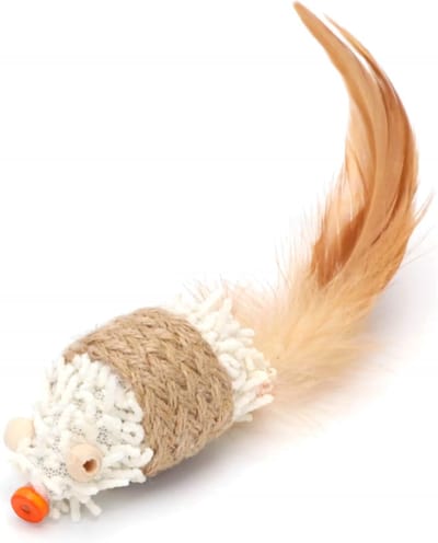 Nobleza Kattenspeelgoed - Speelmuis met Geluid - Natuurlijk Kattenspeeltje met Henneptouw en Veren - Voor Katten en Kittens - 12 cm