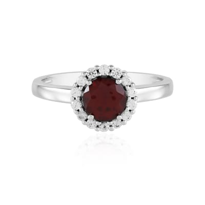 Cavill - Zilveren ring met Indische granaat 0,9 ct en 14 zirkonen 0,252 ct - 925 sterling zilver platina - Elegante ronde granaatring dames