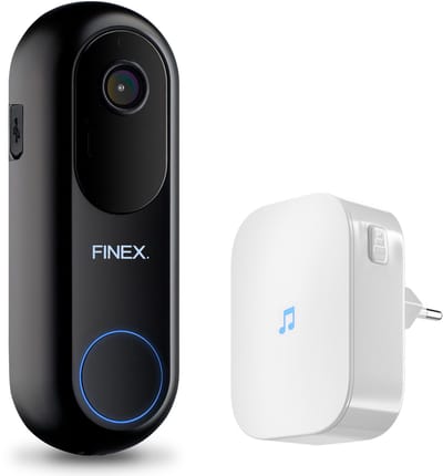 Finex Video Deurbel V2 - 2K Ultra HD - Inclusief Binnenbel - Geen abonnement - Vast stroom of Batterijen - WiFi - T-ring geluid - Slimme Draadloze Video Deurbel Met Camera