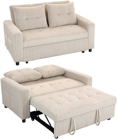 Homcom Sofa Bed-Polyester, Staal-157L x 90B x 91H cm-Crèmewit