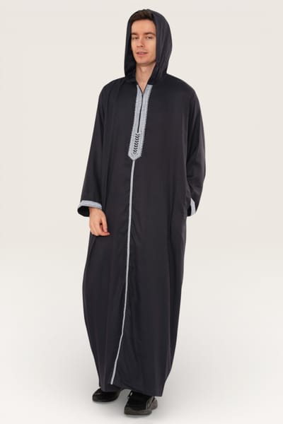 Heren Eid grijze capuchon Marokkaanse Thobe Robe Djellaba Ramadan Jubba-HM3