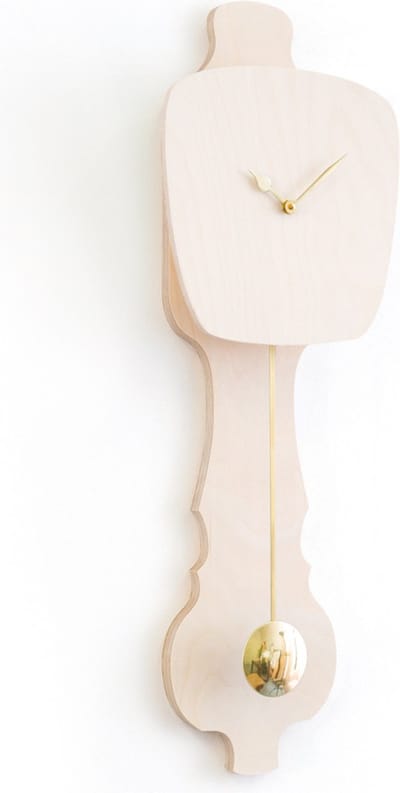 KLOQ - Wandklok met Pendule - Batterijen Inbegrepen - Wanddecoratie - Quartz Beweging - Niet-Tikkend Batterij Aangedreven - Blank Hout en Glimmend Goud - Small