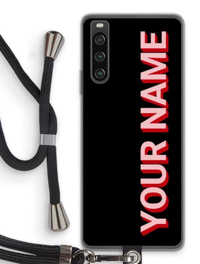 Gepersonaliseerd - Case Company® - Hoesje met koord geschikt voor Sony Xperia 10 IV hoesje met Koord - Namecase - Telefoonhoesje met Zwart Koord - Bescherming aan alle Kanten en Over de Schermrand