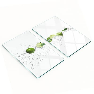 Decoratieve glazen snijplanken voor in de keuken, met de kleuren kalk en water, 2x30x52 cm