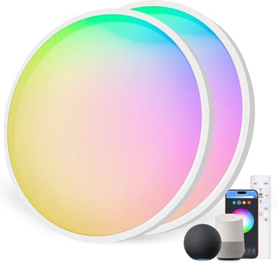 Oraymin 2 Stuks LED Plafondlamp Smart 24W Ø30cm – Werkt met Alexa – RGB Kleuren – Dimbaar – Afstandsbediening