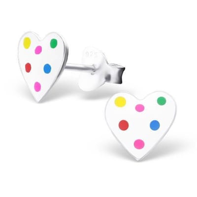 Aramat Jewels | Oorbellen | Zilveren Hartje Oorstekers – 925 Zilver -Emaille | Wit/Multikleur gestippeld-7mm | |7mm | Zilver | Kinderen, Volwassenen | Verkleurd niet