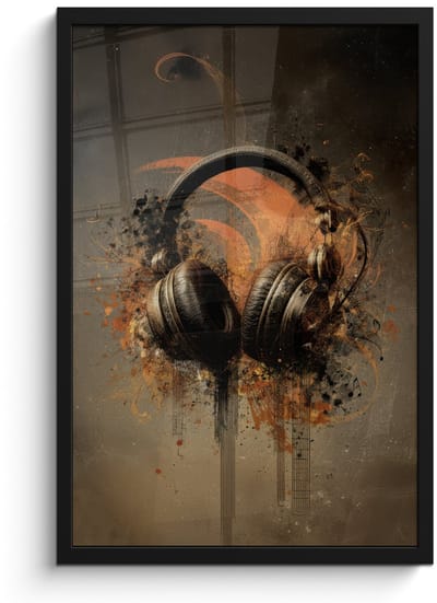 Poster in lijst - Fotolijst 40x60 cm - Posters - Koptelefoon - Bruin - Verf - Vintage - Posterlijst zwart - Decoratie - Wanddecoratie woonkamer - Muurdecoratie slaapkamer