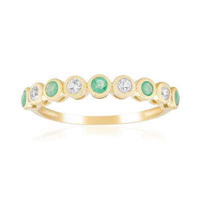 Cavill - Luxe 9K Geelgouden Ring met 0,143 ct Zambia Smaragd en 0,148 ct Witte Ceylon Saffier - 0,291 ct Totaal - Bezelzetting - Dames Elegant Sieraad