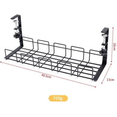 Support de rangement de câbles sous le bureau, sans perforation, organiseur de rangement de câbles suspendus, support d'adaptateur de carte d'alimentation, panier étagère noir