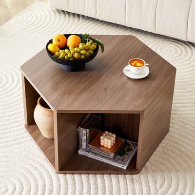 MODENUIT Salontafel - Zeshoekig Ontwerp Met Ronde Poten - Voor Woonkamer - MDF Houtnerf Bruin - 79 x 69,4 x 40 cm