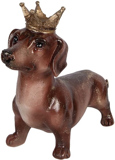 Clayre & Eef Decoratie Beeld Hond Teckel 35x14x28 cm Bruin Kunststof