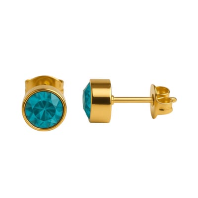 Aramat Jewels | Oorbellen | Aqua Blauwe Oorstekers 6mm – Goudkleurig RVS | | | |6mm | Staal | Kinderen, Volwassenen | Verkleurd niet