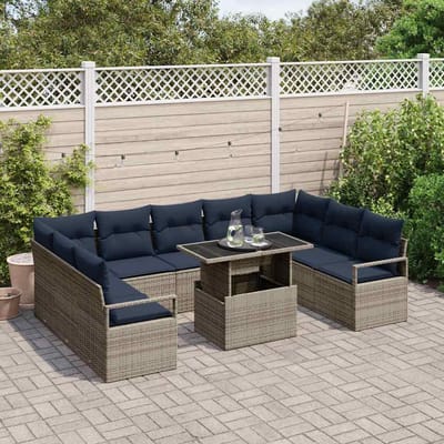 vidaXL - Tuinbank - Set - 10 - st - 9-Aantal - zitplaatsen - Grijs - en - Marineblauw