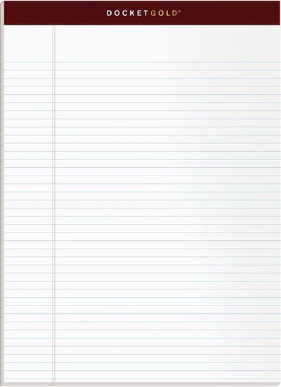 Tops Docket Gold 63942 schrijfblokken, 8-1/2 x 11-3/4 inch, geperforeerd, wit, smalle liniaal, 50 vellen per blok, 6 blokken per pak