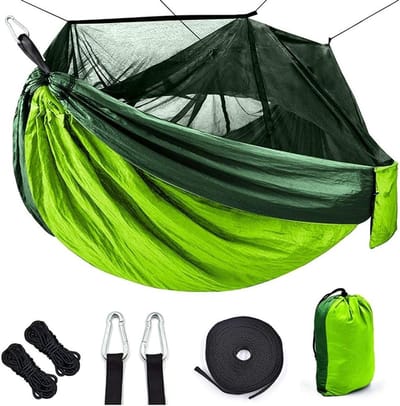 Hangmat met Klamboe - Kampeer Hangmat - Buiten Ontspannen - Geïntegreerde Opbergtas - 260 x 140 cm - Groen
