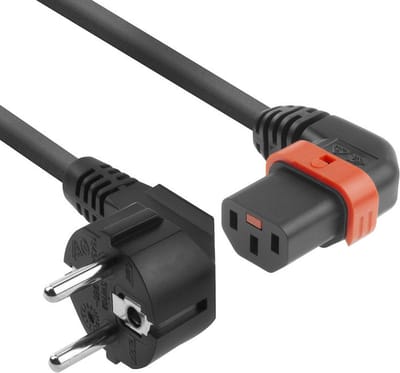 ACT Netsnoer Schuko CEE 7/7 male (haaks) - C13 IEC Lock (links haaks) zwart 1 m, EL447S AK5258