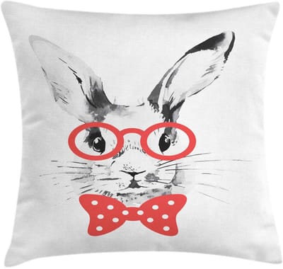 ABAKUHAUS Konijnenkussenhoes – Nerd konijn met bril – 40x40 cm – Grijs Vermiljoen