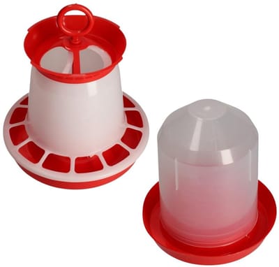 Kippenvoerbak Drinkbak - Voederdispenser Waterdispenser - Pluimvee Voeden - Automatische Vulling - 6 Liter - Wit