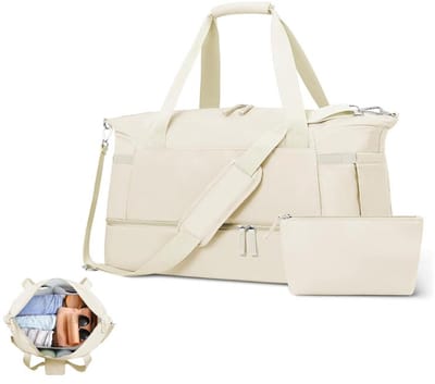 KZQ sporttas met schoenenvak - waterdichte reistas met USB-oplaadpoort, lichtgewicht - unisex, geschikt voor fitness en reizen - toegestaan ​​als handbagage - gebroken wit