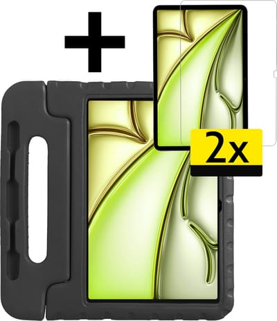 Hoes - Geschikt voor Apple iPad Air (2024/2025/2026) - 11 inch - Met 2x Screenprotector - Kinderhoes Shockproof Bumper - Kidsproof Case - Tablet Hoesje - Kinder Cover - Zwart