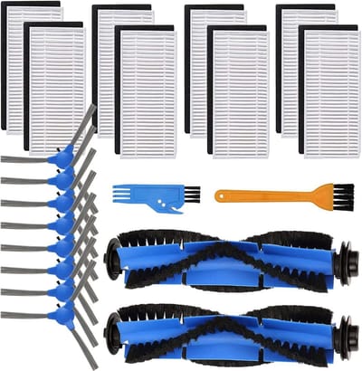 Vervangende onderdelen geschikt voor Eufy RoboVac 11S, 15C, 30, 30C, 12, 35C robotstofzuiger, accessoireset 8 zijborstels, 2 hoofdborstels, 8 filters, 2 reinigingsgereedschappen (18 stuks)