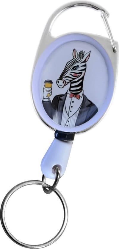 Fako Bijoux - Uittrekbare Sleutelhanger Met Koord - Rolspeld - Yoyo - Jojo - Skipashouder - Nylon - 36x56mm - Wit - Zebra