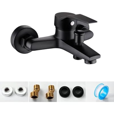 Robinet Mitigeur pour Lavabo en Alliage de Zinc Chrome Mural Double Bec Eau Froide Séparateur Salle de Bain Douche Lavabo noir