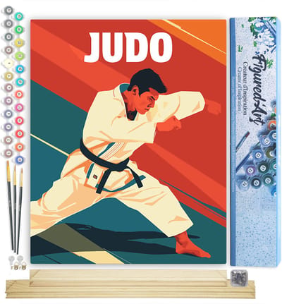 Figured'Art Schilderen op Nummer Volwassenen canvas Sportaffiche Judo- Handwerk acrylverf Kit DIY Compleet - 40x50cm met DIY houten lijst