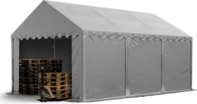 Opslagtent 4x6 m stabiele industrietent met PVC-Zeil 750 N grijs beschutting met grondframe