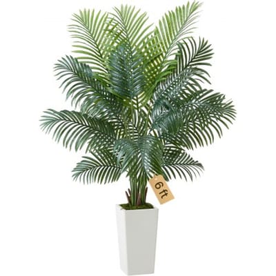 VEVOR Kunstmatige Areca Palmboom, 1,80 m kunstmatige tropische palmplanten met witte plantenbak, kunstzijden plant in pot, nepboom voor veranda's, woonkamers, patio's, huizen en kantoren