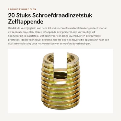 Dailygoods- Schroefdraadinzetstuk 20 Stuks - Zelftappende Krimpmoer - Koolstofstaal - Binnen M6 x 1,0 - Buiten M9 x 1,0 - Lengte 12 mm - Duurzaam Gebruik - Inzetmoer