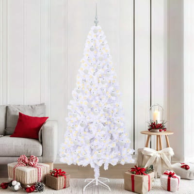 vidaXL - Kunstkerstboom - met - 300 - LED - Wit - 210 - cm - PVC - en - Staal