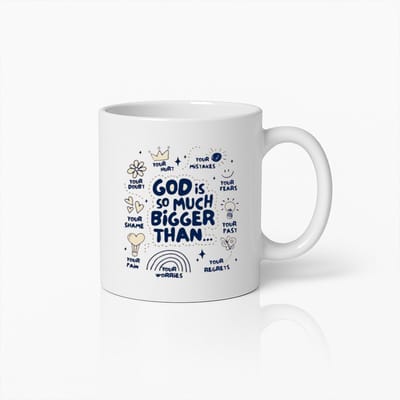 Inspirerende Christelijke Koffiemok – God Is Groter Dan Je Angsten, Keramische 330ml Beker