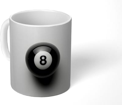 Mok - Koffiemok - Biljartbal - Getal - Acht - Wit - Mokken - 350 ML - Beker - Koffiemokken - Theemok