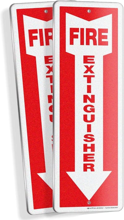 2x Brandblusser Bord Rechthoekig Reflecterend - 10x30 cm Aluminium - UV- en Weerbestendig Veiligheidsbord