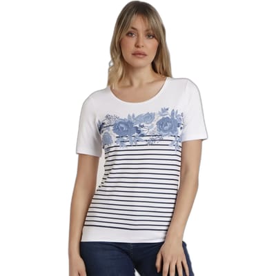 Gestreepte bloemen T-shirt voor dames Admas