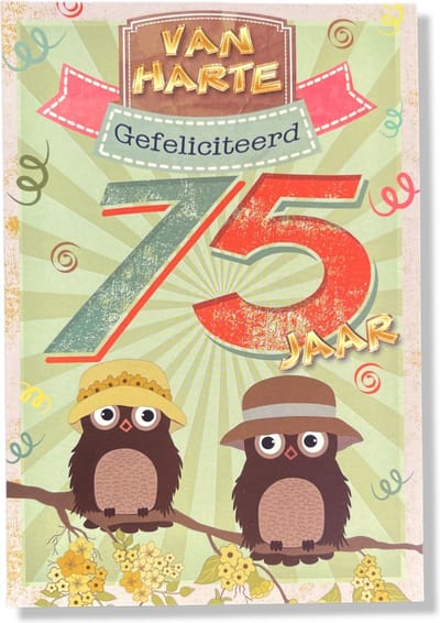 Hoera 75 Jaar! Luxe verjaardagskaart - 12x17cm - Gevouwen Wenskaart inclusief envelop - Leeftijdkaart