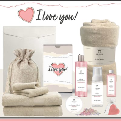 Geschenkset “I Love You!” - 11 producten - 1660 gram | Triomf Original - Giftset voor haar Cadeau Valentijnsdag Luxe wellness cadeaubox Vrouw Ik hou van jou Cadeaupakket Kerst Geschenk Pakket Moeder Verjaardag Gift Set Valentijn Vriendin Roze Crème